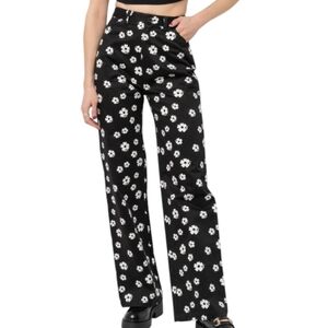 Rollas Heidi Pant Black White Floral Womens Cotton Jean Style NEW Sz  6 / XS